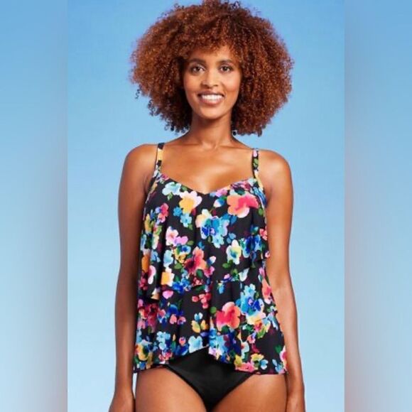 Aquagreen Multifloral Women's UPF 50 V-Neck Angled Tiered Tankini Top NWOT S - Picture 5 of 9